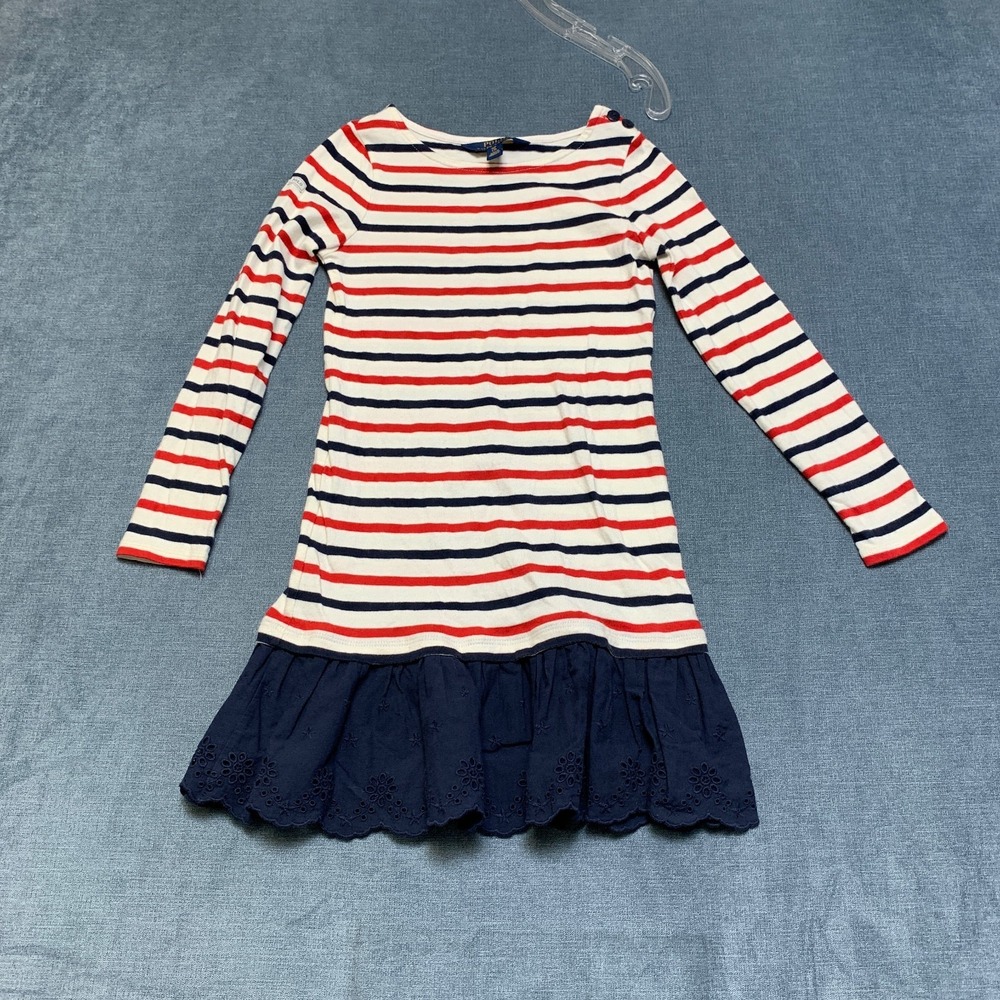 Polo Ralph Lauren Dress Girls Small Multicolor Striped Outdoor Eyelet Lace